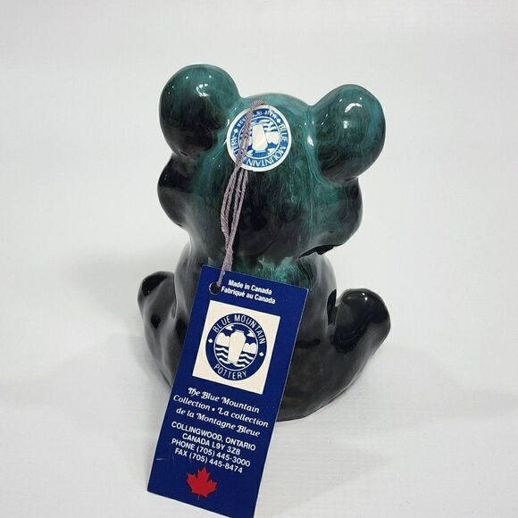Blue Mountain Pottery 5" Green Drip Glaze Teddy Bear w Sticker Tag Canada - Picture 4 of 8